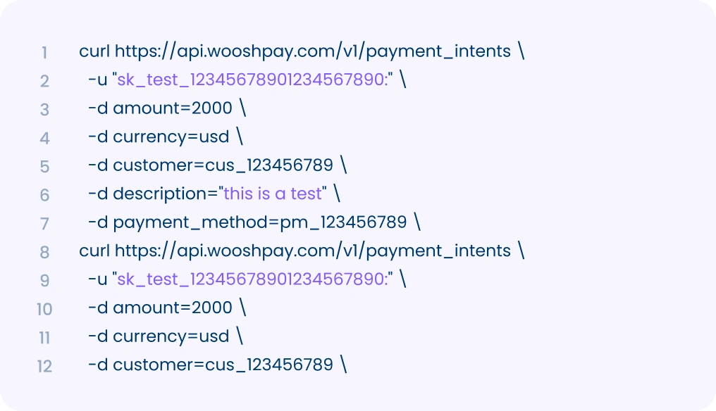 Ejemplo de la API de pagos WooshPay para agentes
