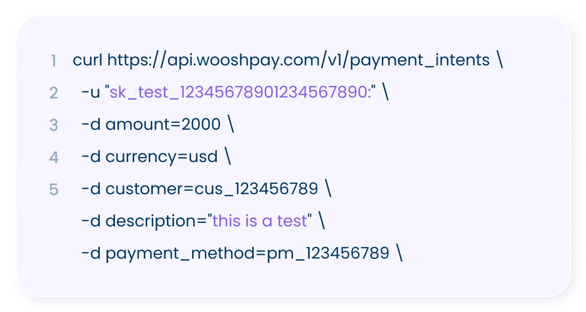 Esempio di API Payment Intent di WooshPay