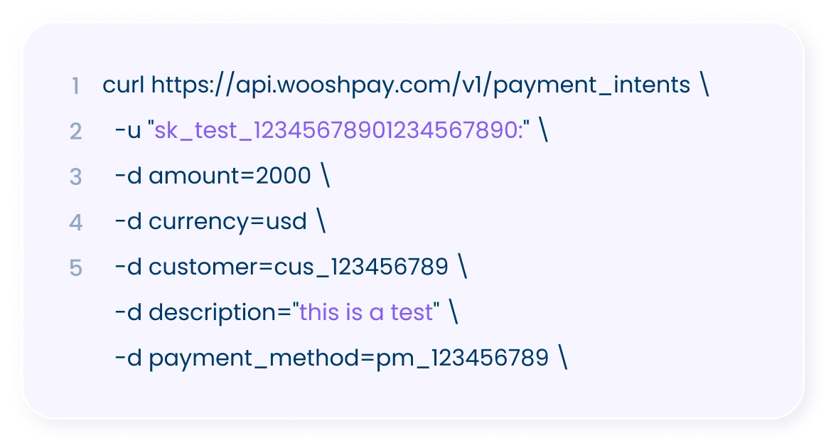 WooshPay Payment Intent API の例