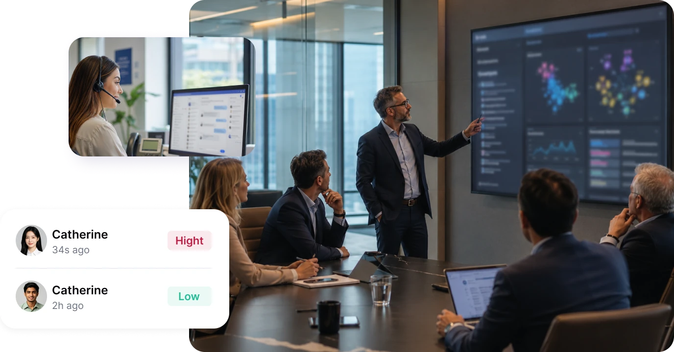 Customer support and product teams review prioritized customer insights