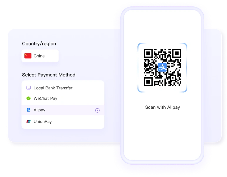 Pagamento Alipay e código QR