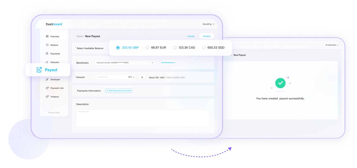 Creator payout setup and successful transfer