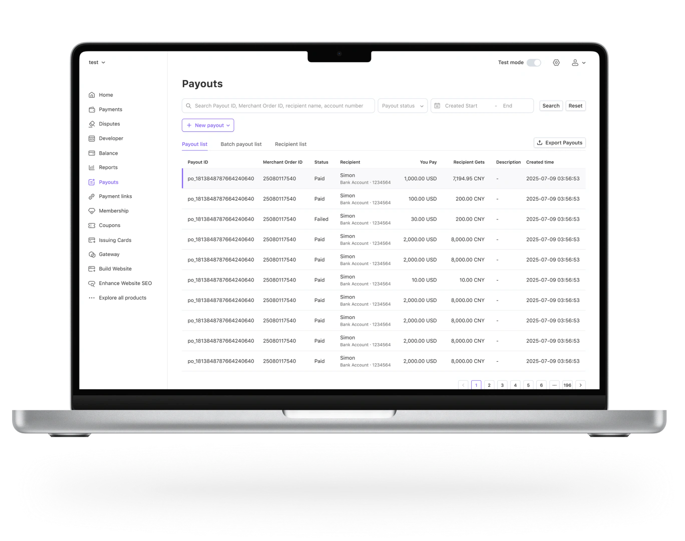 Dashboard WooshPay per i pagamenti sanitari