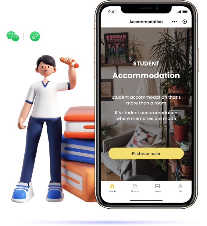 Studente che utilizza un Mini Program WeChat per l’alloggio