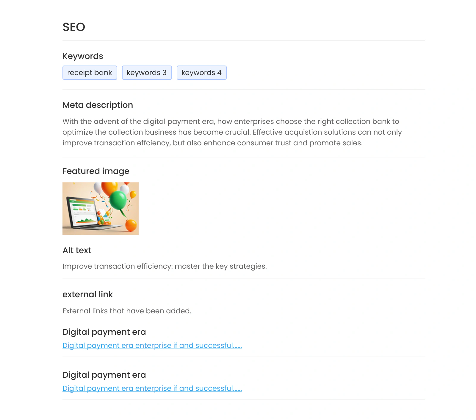 WooshCreator SEO 최적화 화면