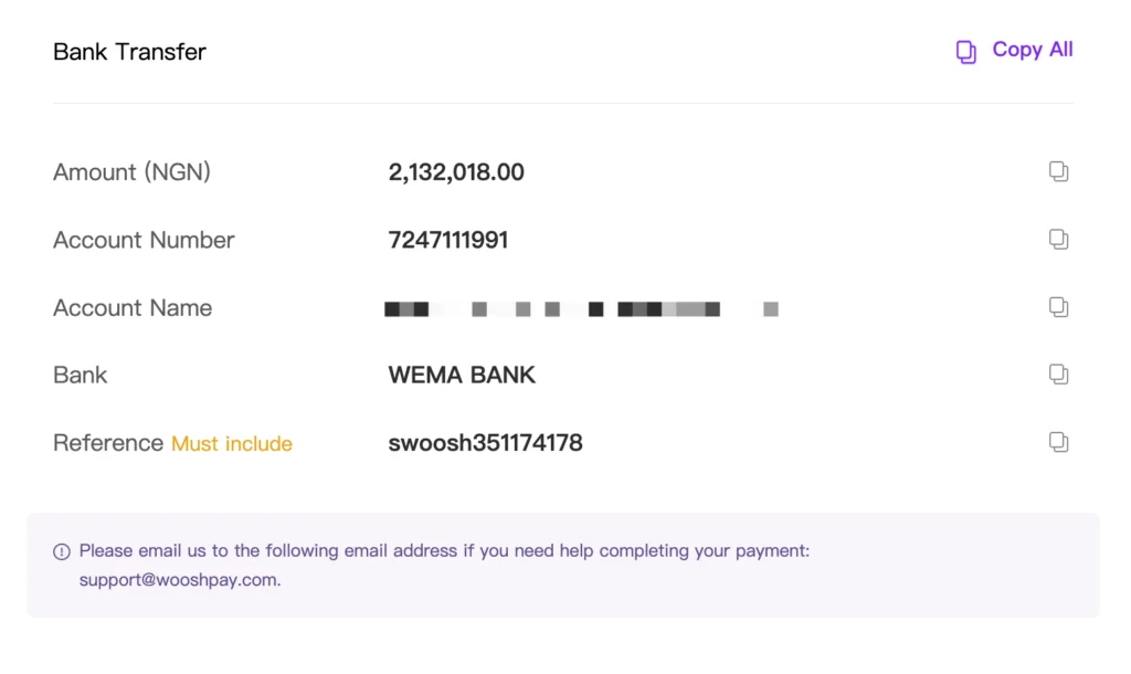 Nigeria bank transfer
