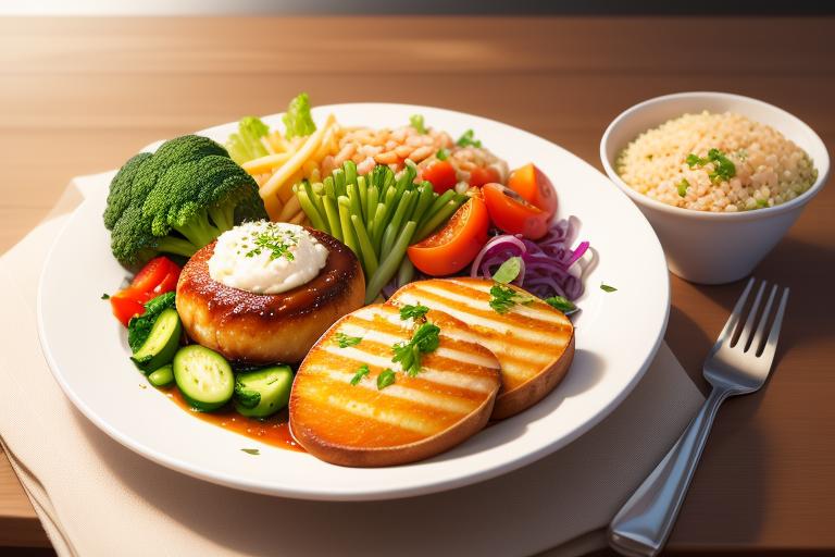 Image of a balanced meal with vegetables and protein.