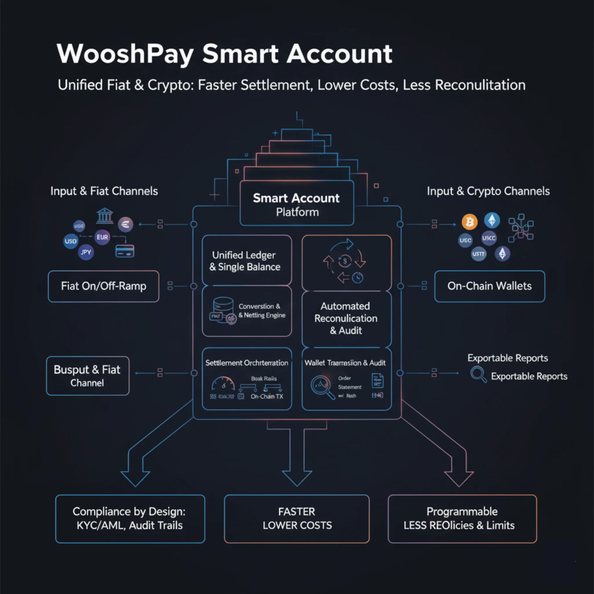 WooshPay Smart Account | Unified Fiat & Crypto: Faster Settlement, Lower Costs, Less Reconciliation